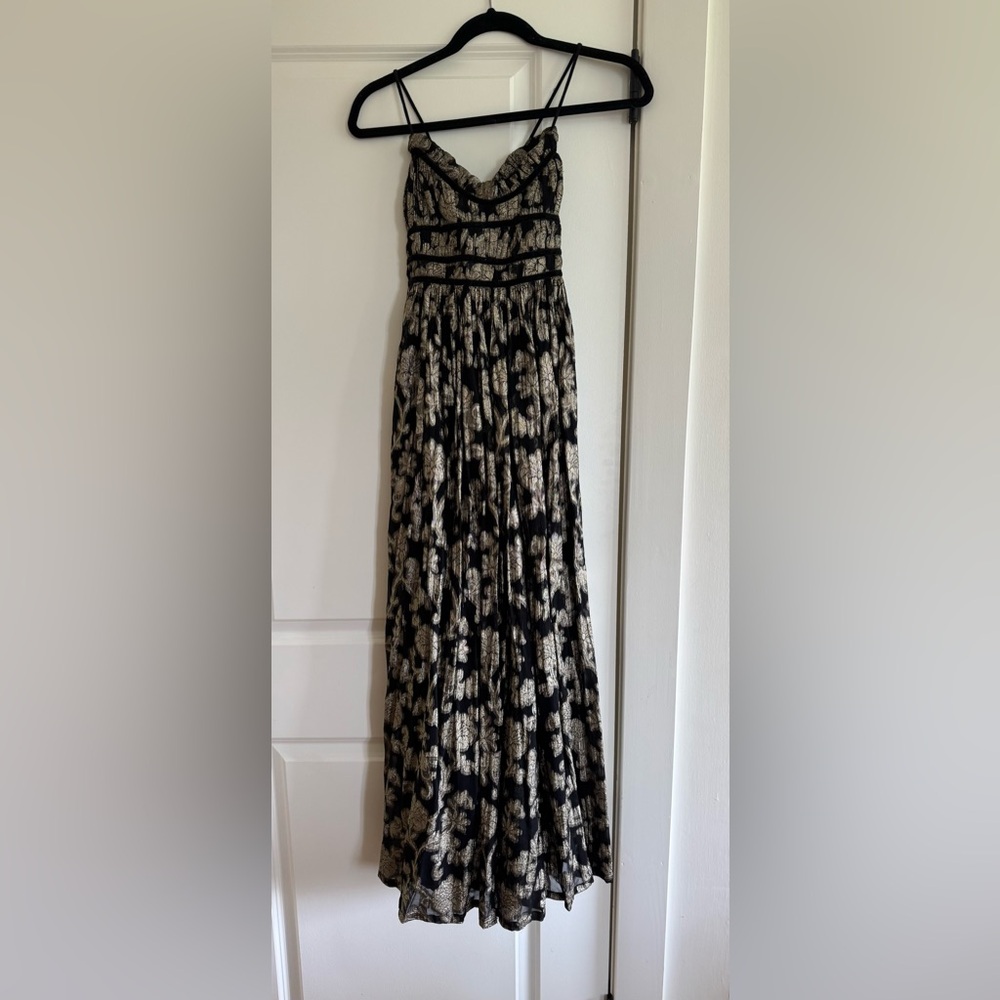Free People Charlie Bustier Metallic Velvet Ribbon Strappy Open Back Maxi Gown L - Picture 7 of 7